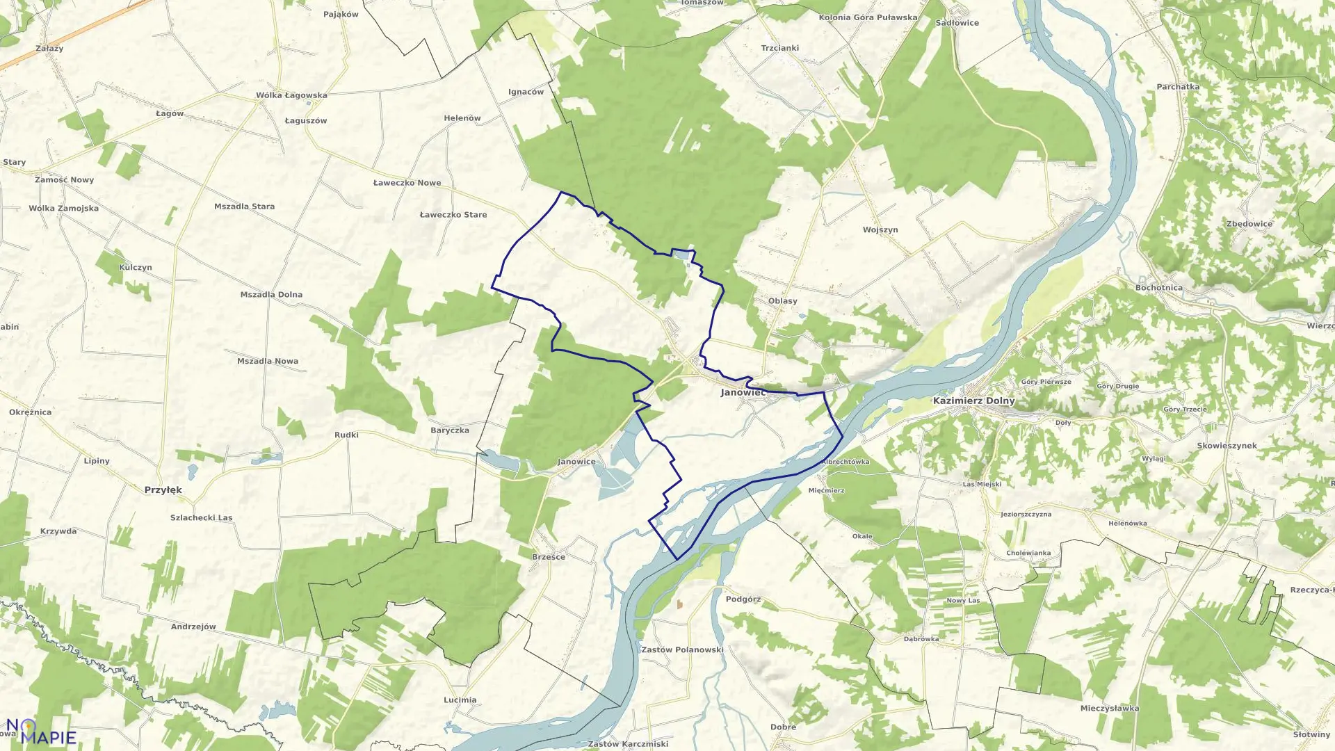 Mapa obrębu JANOWIEC w gminie Janowiec